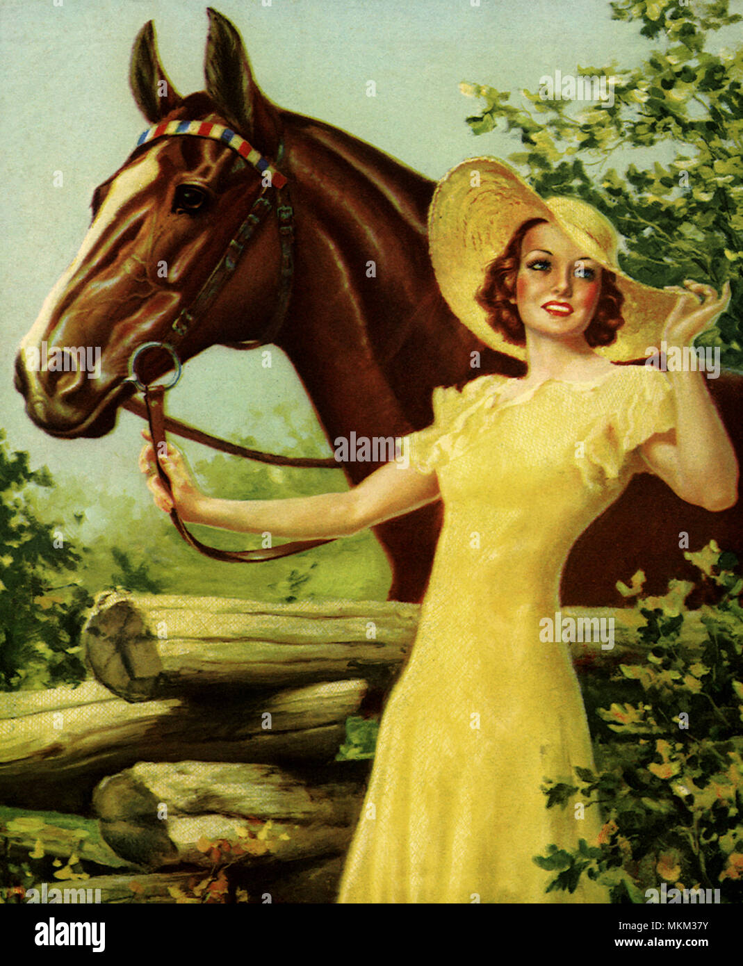 La femme pose à cheval Banque D'Images
