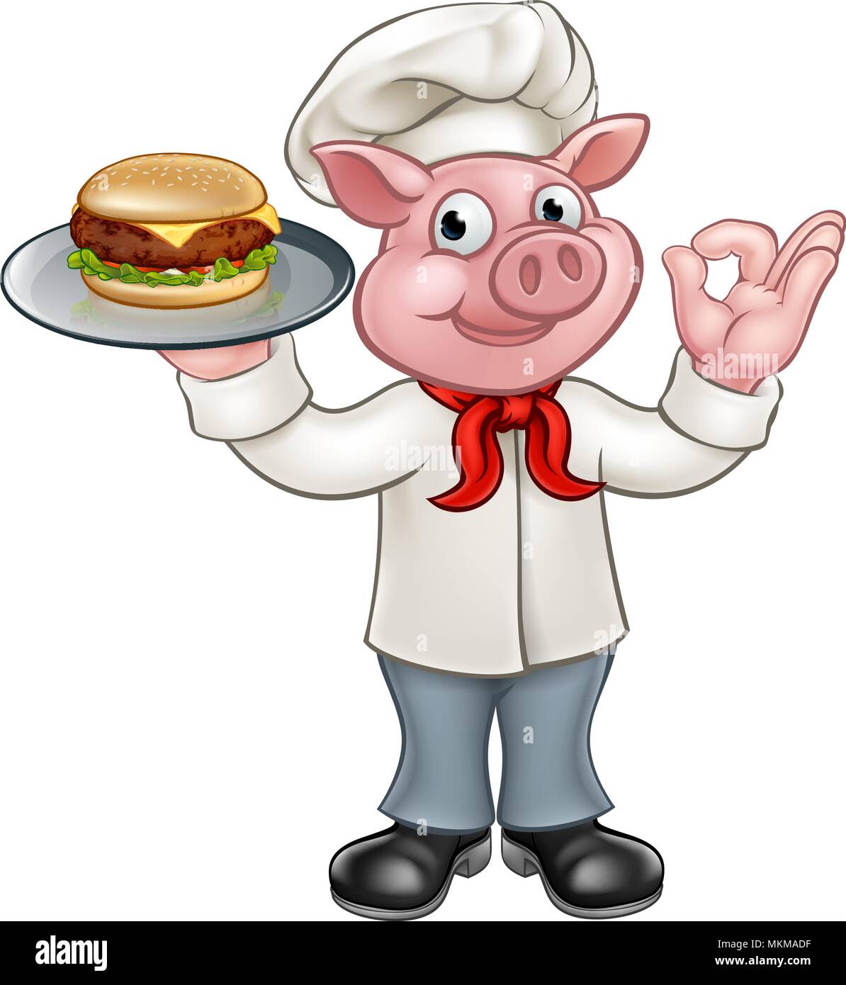 Personnage de Pig Chef Holding Burger Illustration de Vecteur