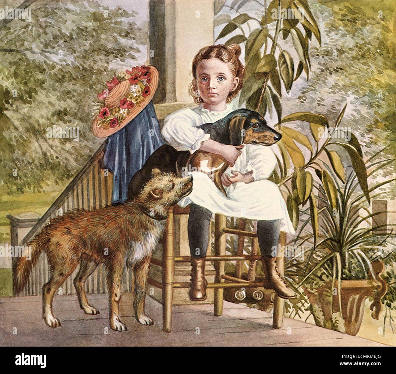 Fille avec animaux domestiques Banque D'Images