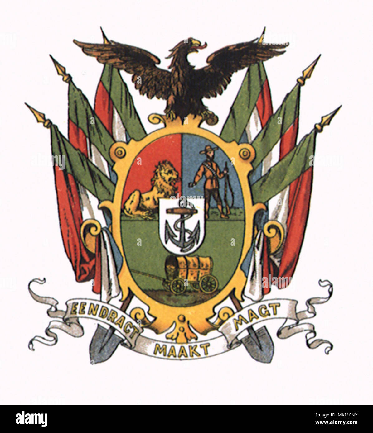Crest avec des drapeaux, l'Aigle Banque D'Images