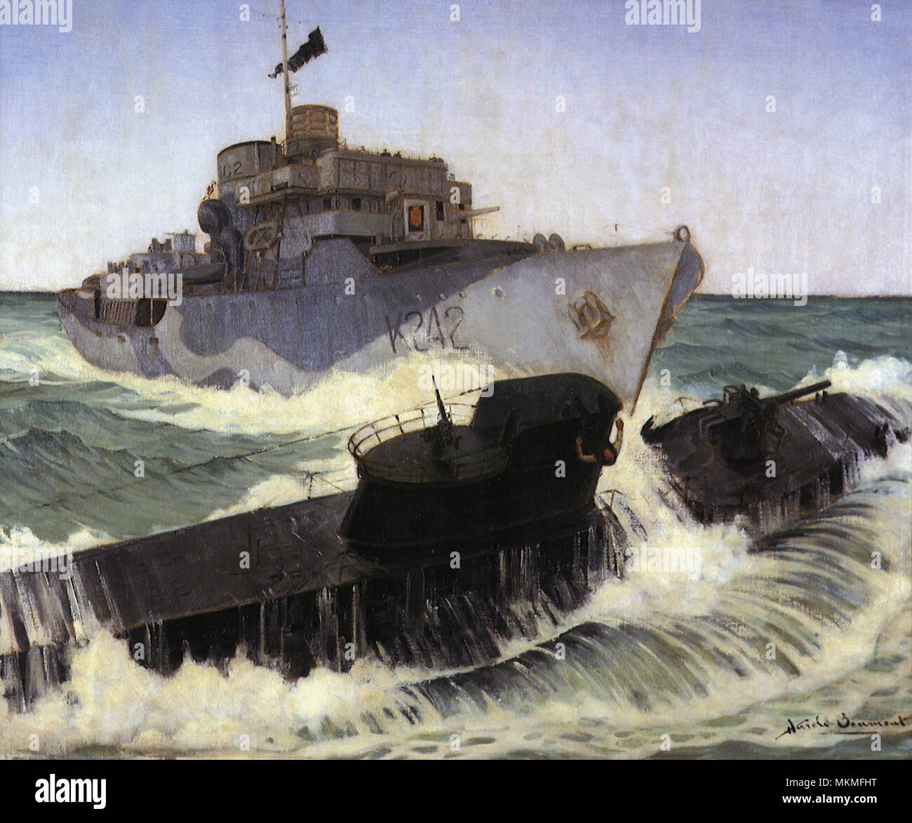 U-Boat éperonné Banque D'Images