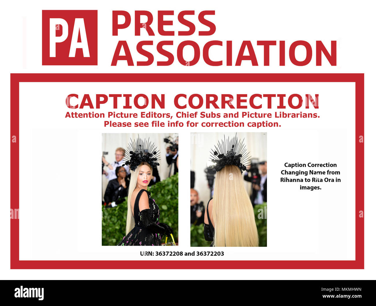 Changer de nom CORRECTION LÉGENDE RIHANNA À RITA ORA EN IMAGES SERONT RETRANSMISES SOUS PEU AVEC CORRIGÉS NOM. Légende correcte devrait lire Rita Ora fréquentant le Metropolitan Museum of Art Costume Institute Gala-bénéfice 2018 à New York, USA. Photo date : lundi 7 mai 2018. Voir PA story SHOWBIZ RENCONTRÉ Gala. Crédit photo doit se lire : Ian West/PA Wire Banque D'Images