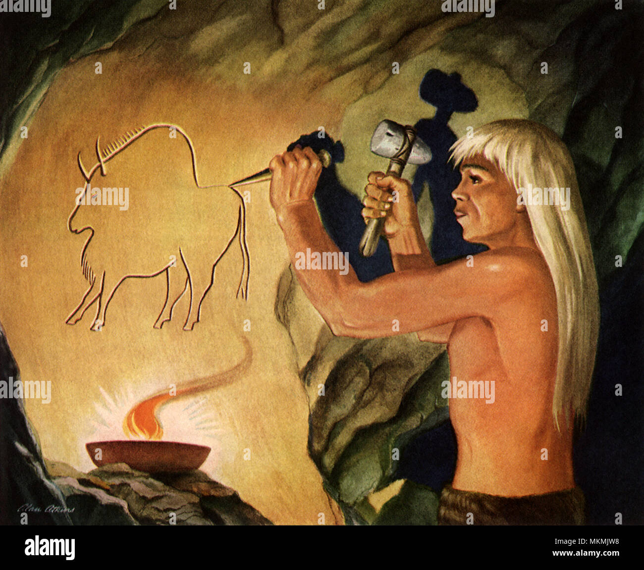 Caveman Bison burins Banque D'Images