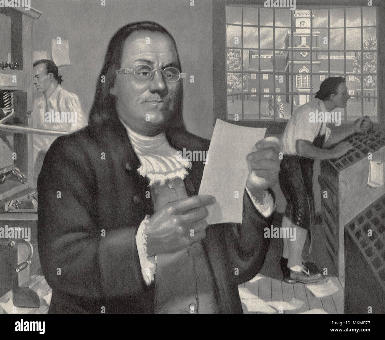 Benjamin Franklin au travail Banque D'Images