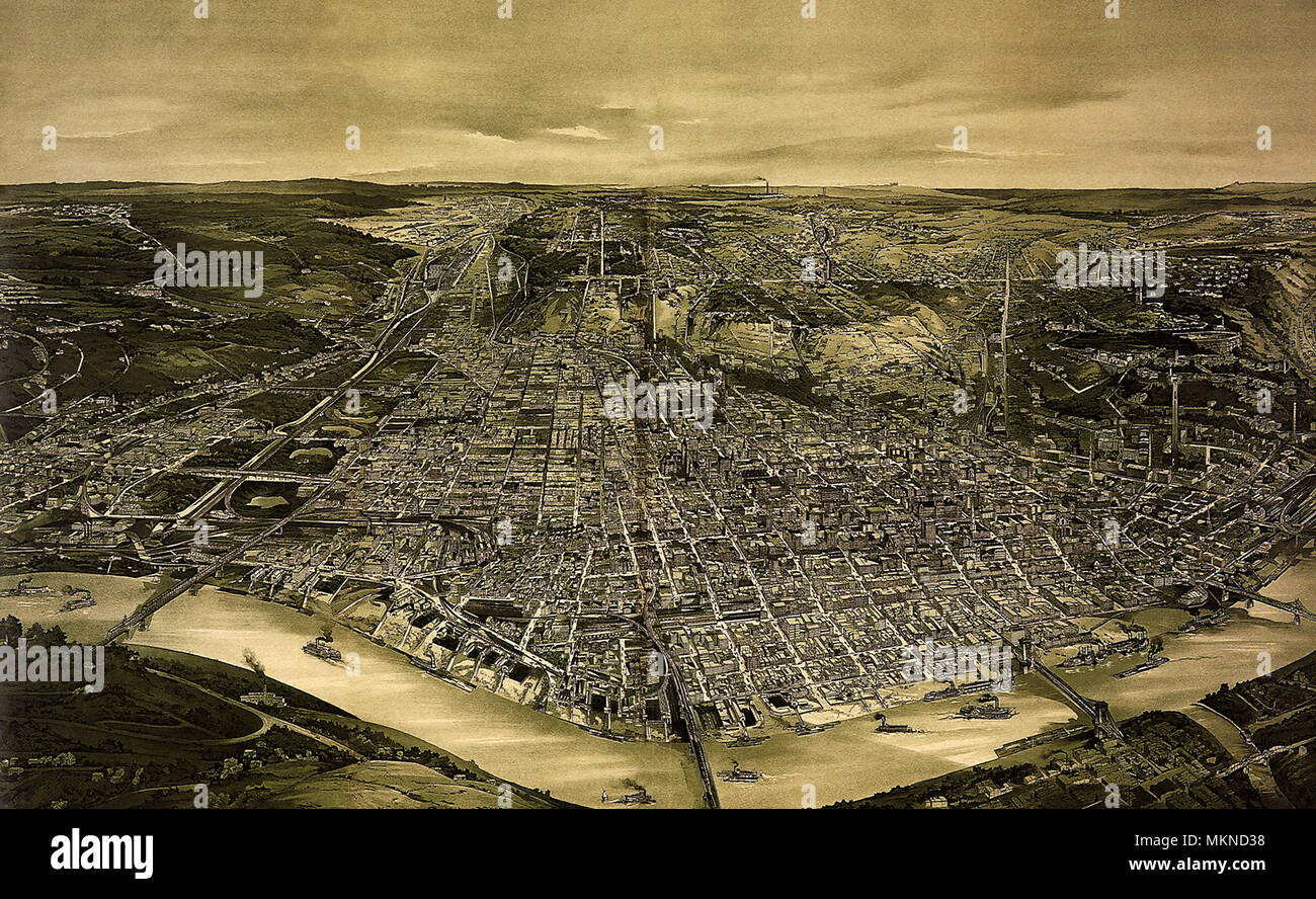 Vue panoramique, ville de Cincinnati, USA 1900 Banque D'Images