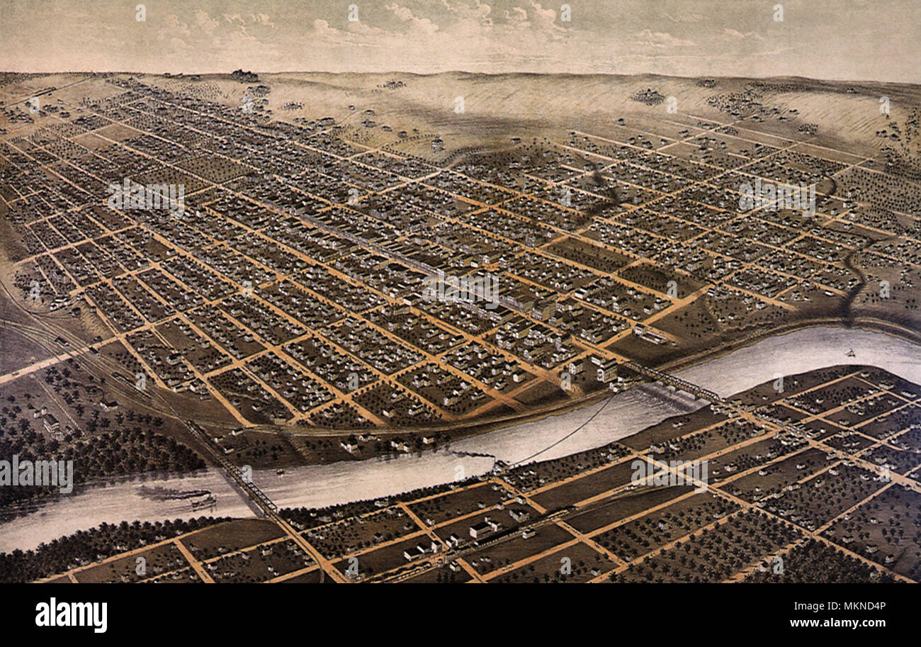 Vue à vol d'oiseau de Lawrence, Kansas 1880 Banque D'Images