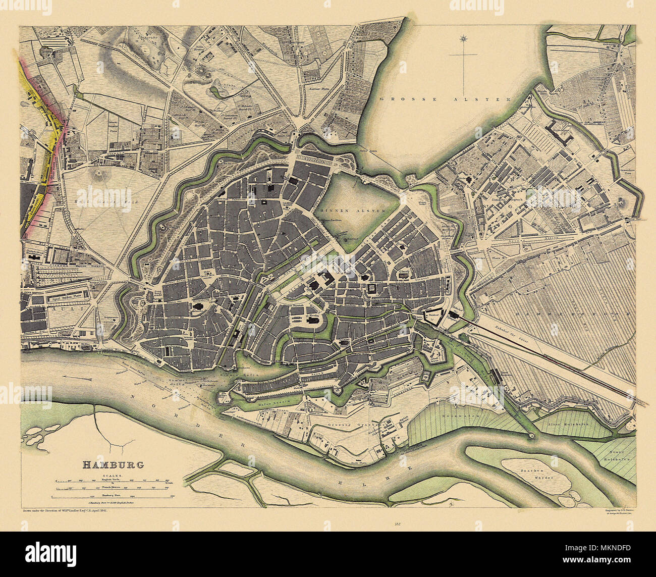 Plan de Hambourg 1841 Banque D'Images