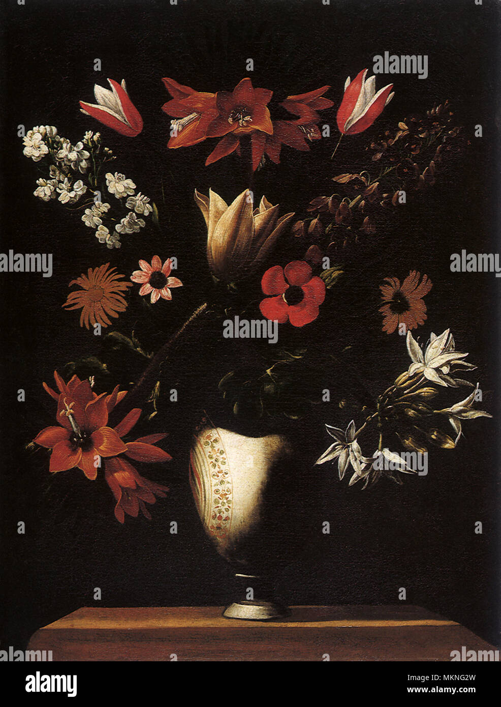 Vase avec couronne impériale, les tulipes, et les anémones Banque D'Images