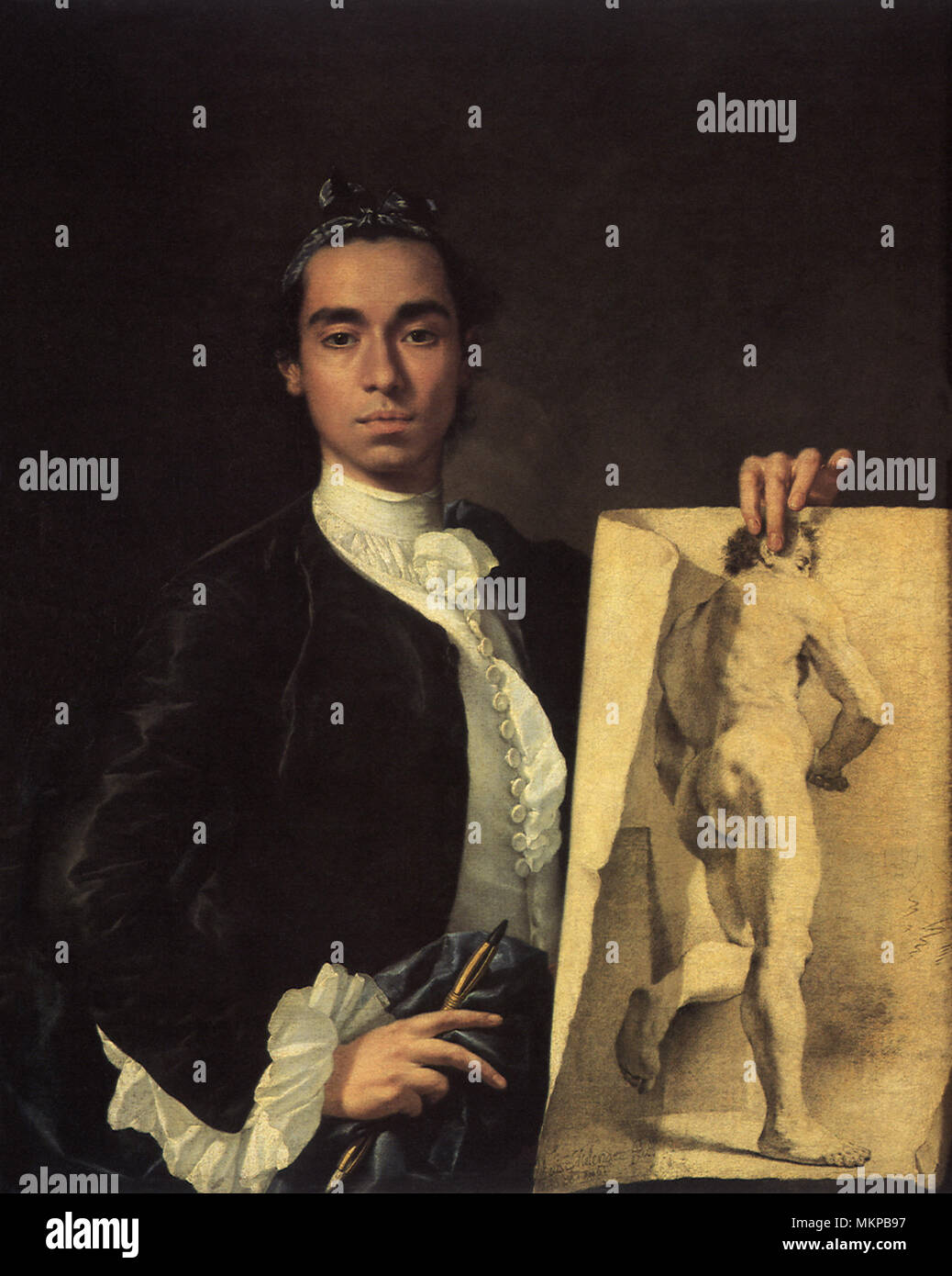 Portrait de l'artiste tenant une étude de la vie Banque D'Images