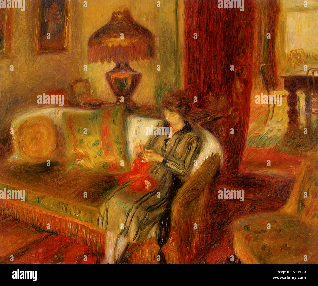 La femme de l'artiste Knitting Banque D'Images