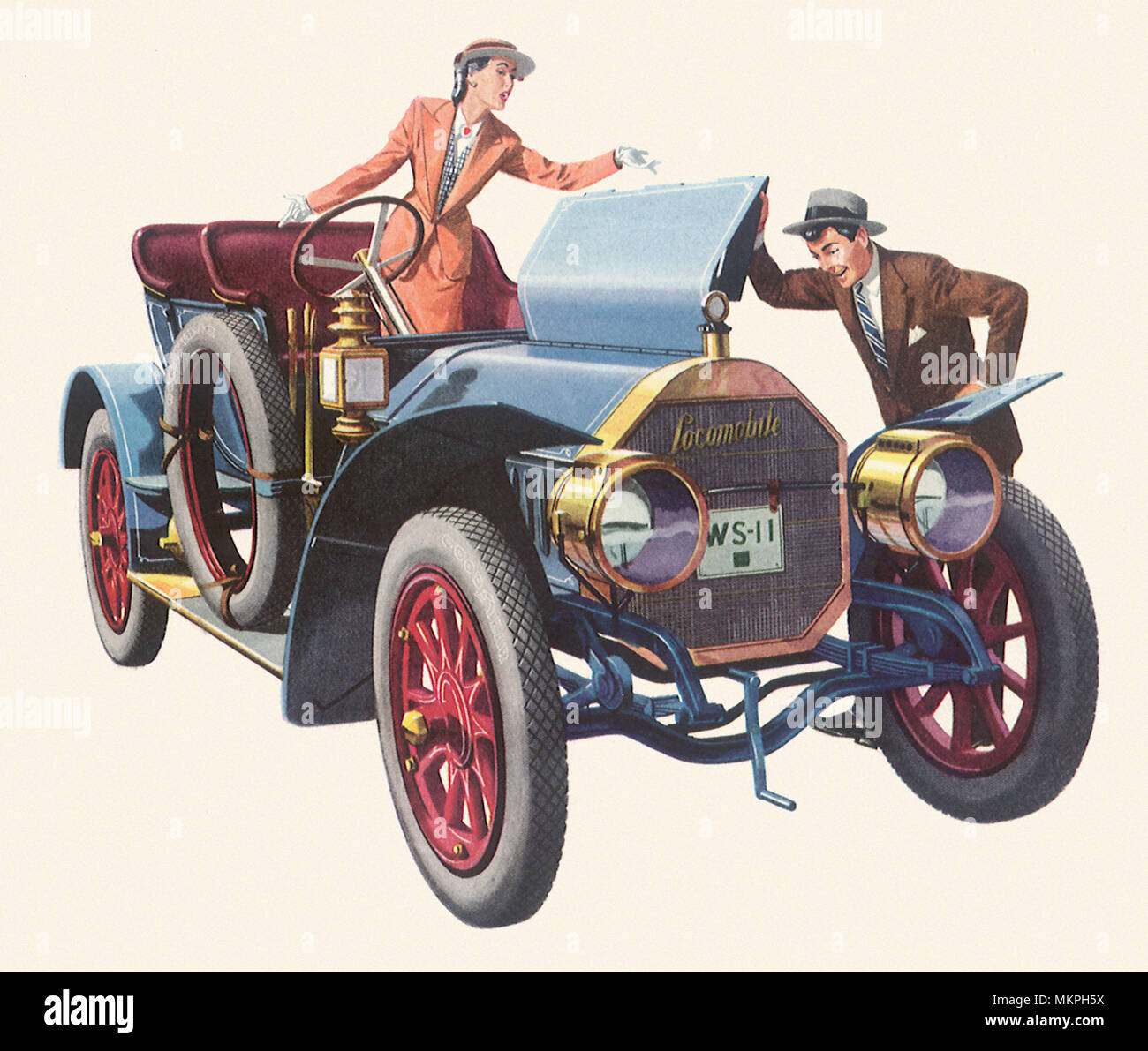 L'homme et la femme admirer Vintage Car Banque D'Images