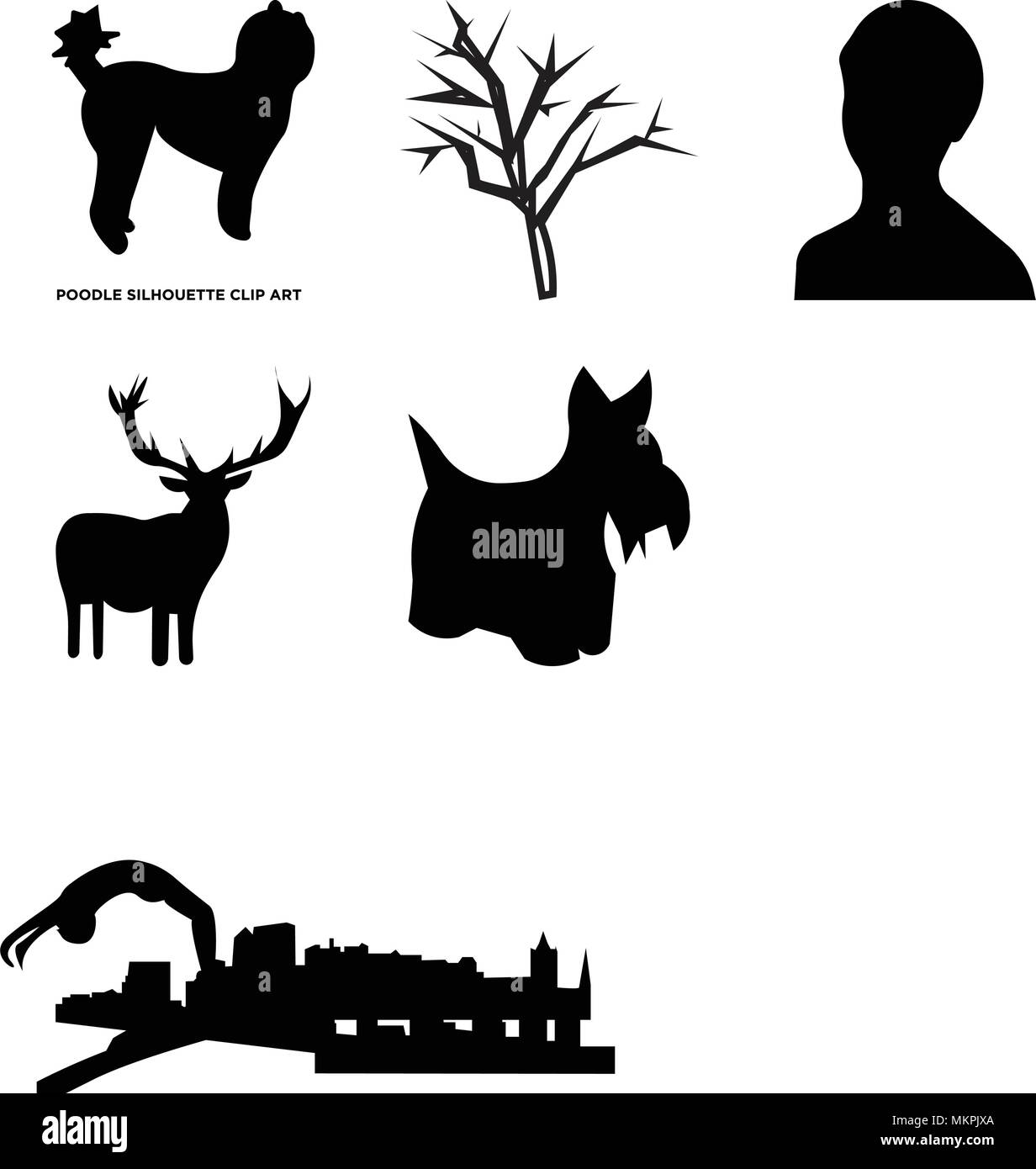 Ensemble de 9 icônes modifiable simple comme ciel d'Édimbourg, Richmond, chien scottie dayton free clip art deer, femme headshot, sf mesquite tree, caniche, peut Illustration de Vecteur
