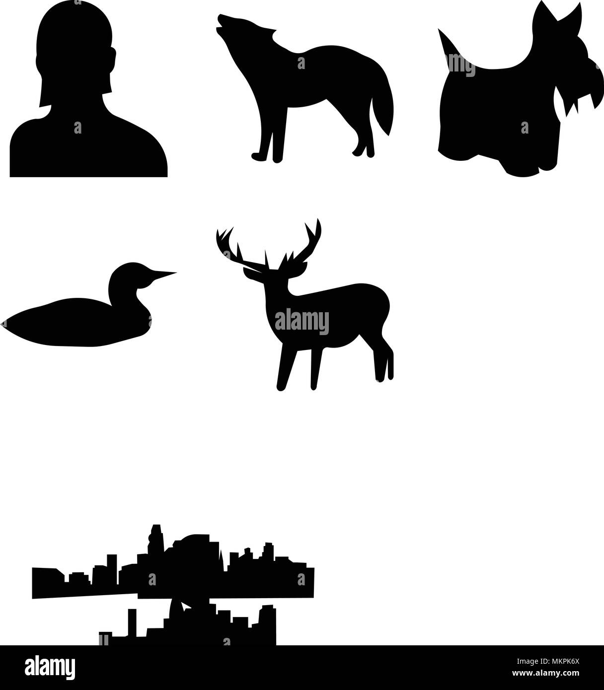 Ensemble de 9 icônes modifiable simple comme richmond sky, Édimbourg gratuitement clip art deer, sf loon, scottie, Pittsburgh chien loup hurlant, femme, portrait, peut Illustration de Vecteur