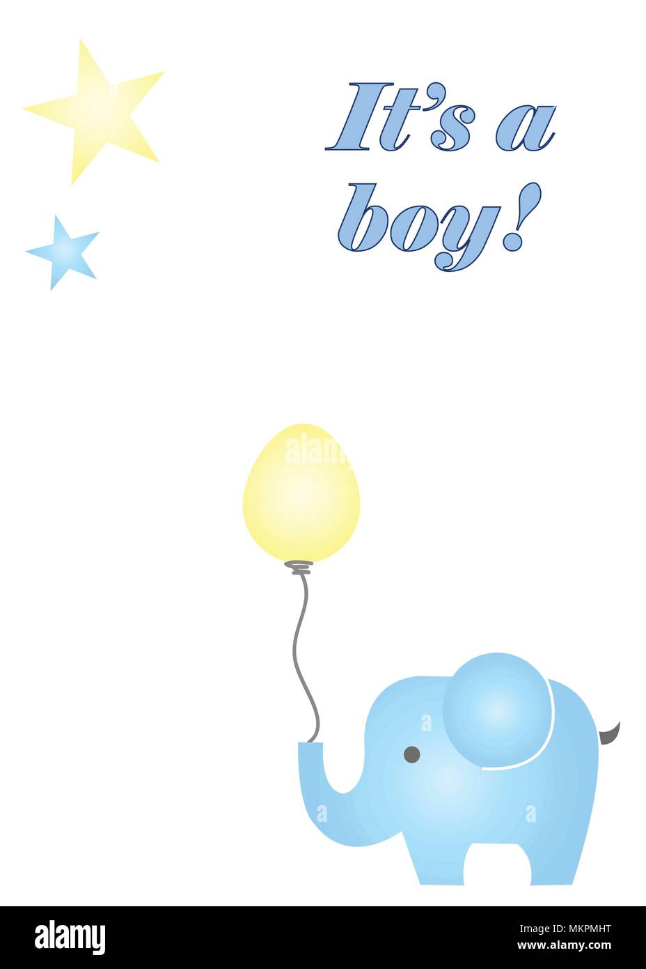 Un garçon sa carte vectorielle avec éléphant bleu tenant un ballon Illustration de Vecteur