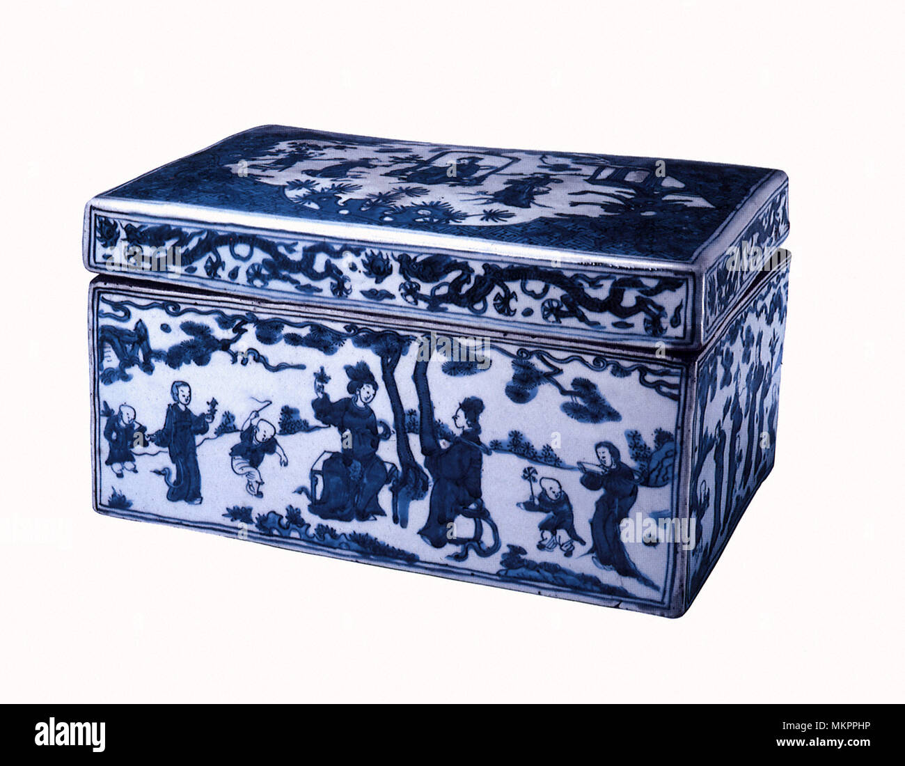 Boîte avec décor bleu sous glaçure Banque D'Images