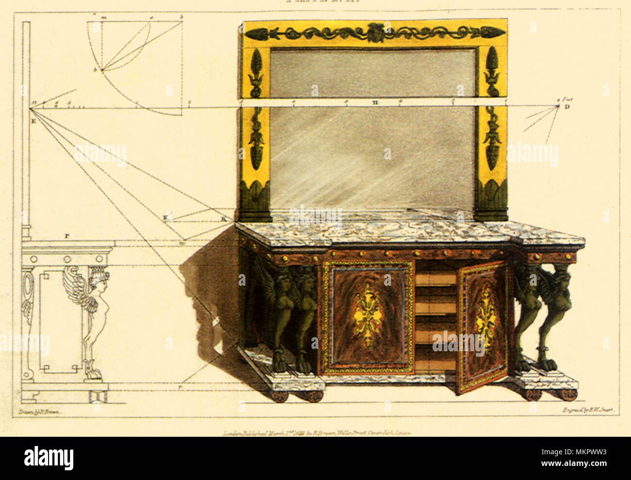 Conception pour un verre et une commode Pier Banque D'Images