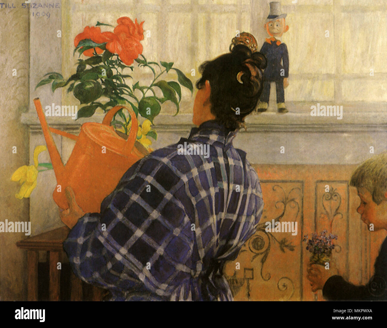 La femme de l'artiste et les enfants, l'étude des ailes d'oiseau Banque D'Images