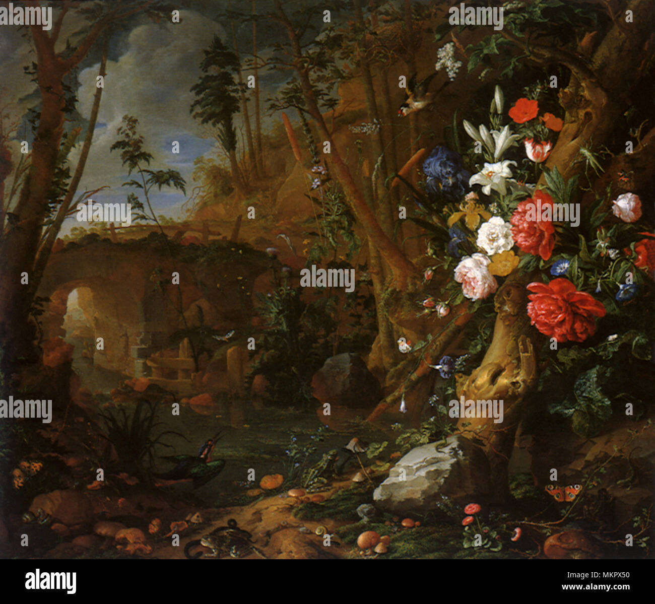 Paysage boisé avec Flowerpiece Banque D'Images