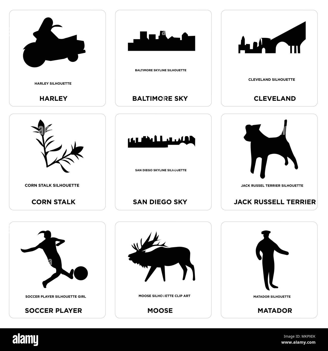 Ensemble de 9 icônes modifiable simple telles que matador, l'orignal, joueur de football, Jack Russell Terrier, San Diego, ciel, de tiges de maïs Cleveland, Baltimore Harley, ca Illustration de Vecteur Ensemble de 9 icônes modifiable simple telles que matador, l'orignal, joueur de football, Jack Russell Terrier, San Diego, ciel, de tiges de maïs Cleveland, Baltimore Harley, ca Illustration de Vecteur