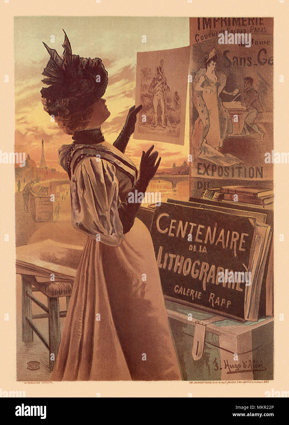 Femme tenant une lithographie Banque D'Images