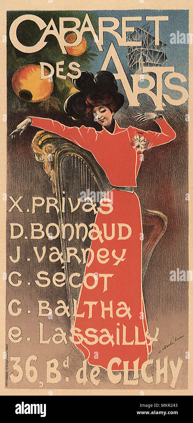Femme en rouge par de grandes commandes Harp Banque D'Images