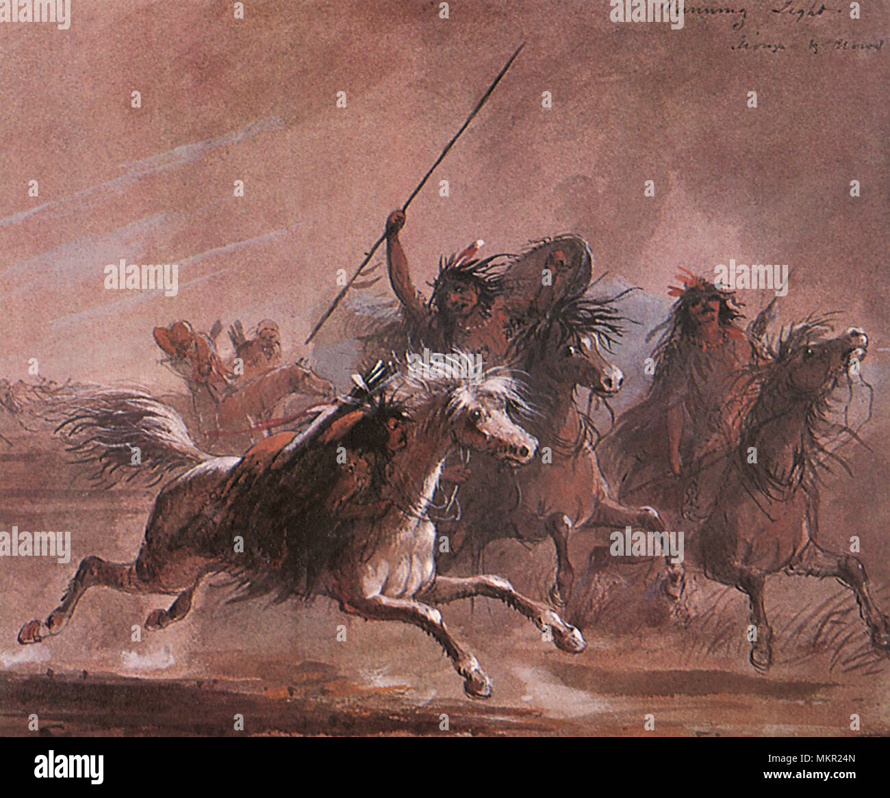 La lutte contre les guerriers indiens à cheval 1840 Banque D'Images