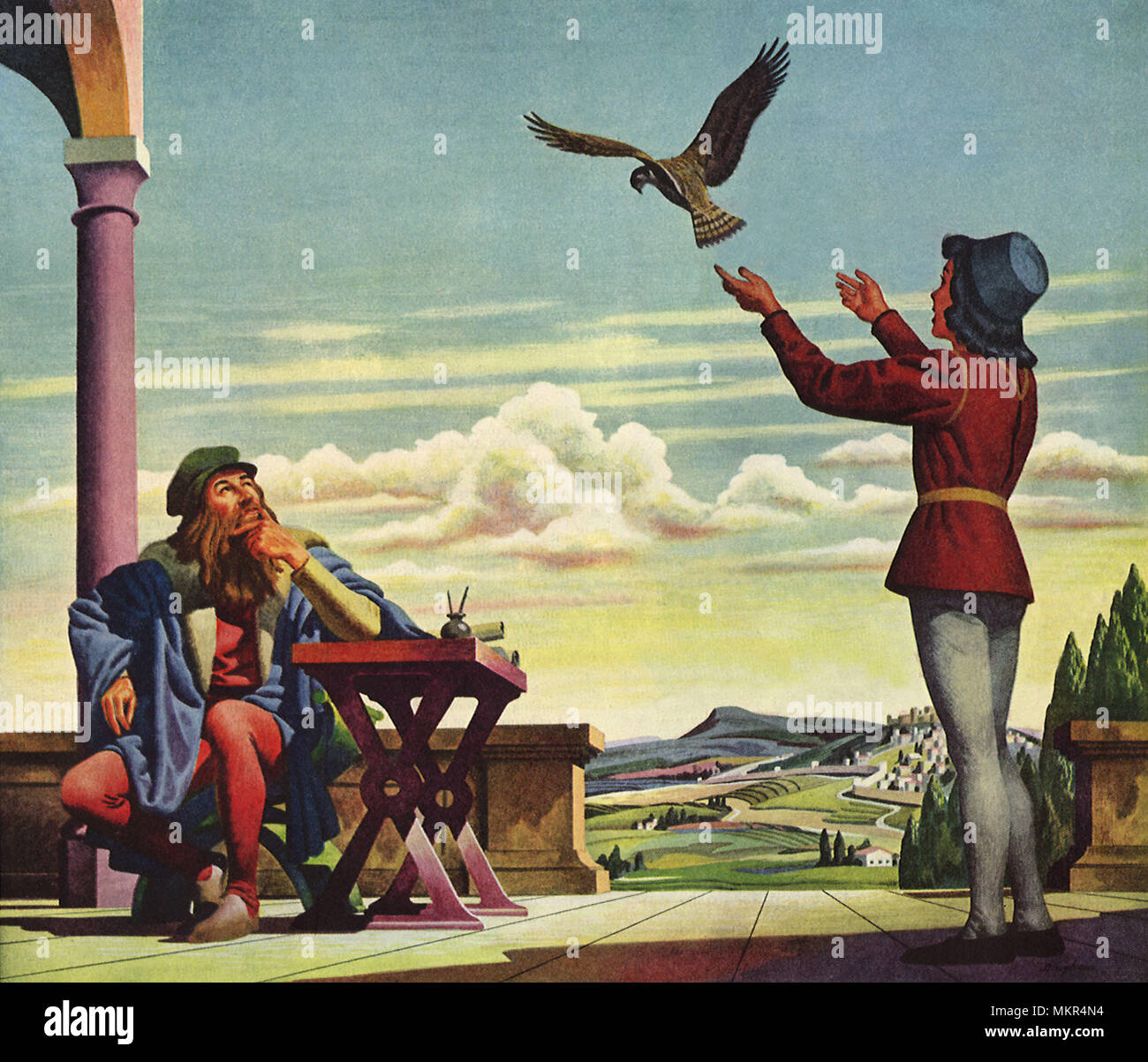 Léonard de Vinci en observant le vol d'un oiseau Banque D'Images