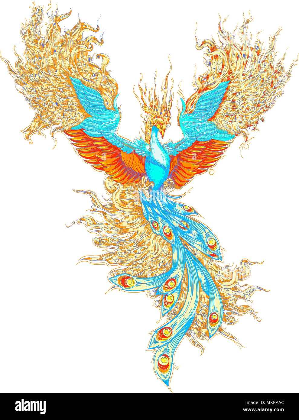 L'oiseau magique. Le Phoenix, l'oiseau, oiseau vecteur de conte de fées Illustration de Vecteur