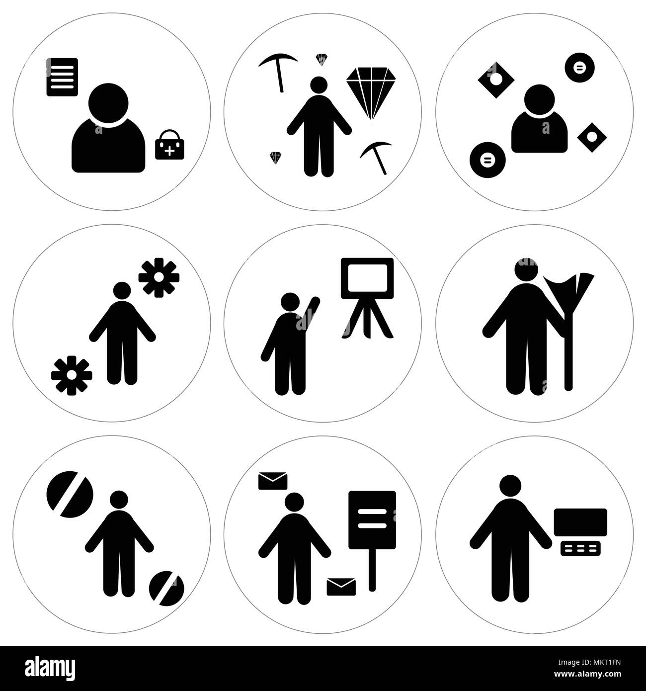 Ensemble de 9 icônes modifiable simple comme centre d'appels, POSTMAN, travailleur, Cleaner, enseignant, ingénieur, mécanicien, Miner, médecin, peut être utilisé pour le mobile, web Illustration de Vecteur