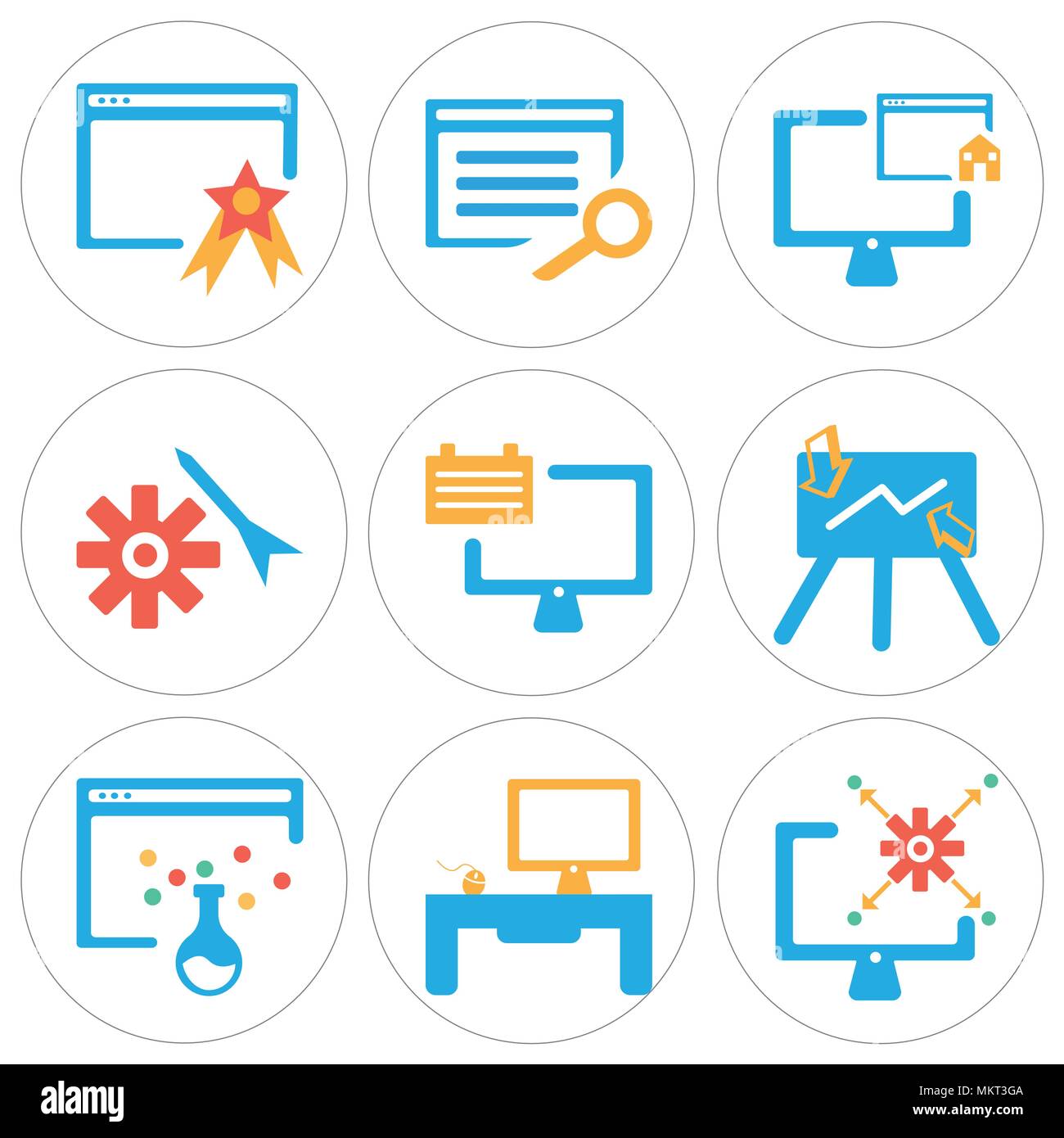 Ensemble de 9 icônes modifiable simple comme moniteur, ordinateur personnel, navigateur, Présentation, Paramètres, maison, peut être utilisé pour le mobile, web Illustration de Vecteur