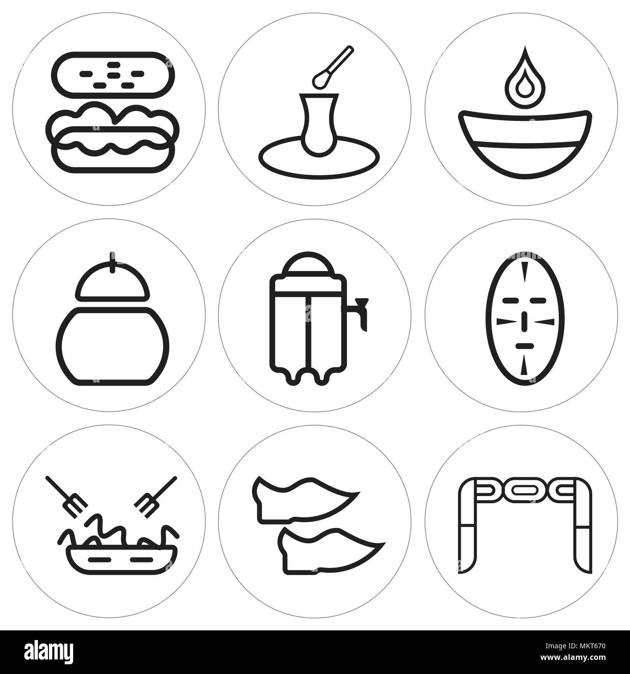 Ensemble de 9 ic´nes modifiable simple me le Nunchaku chaussures p¢tes masque