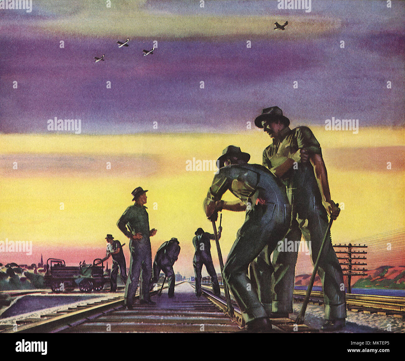 Les travailleurs du chemin de fer au-dessus des plans de surveillance Banque D'Images