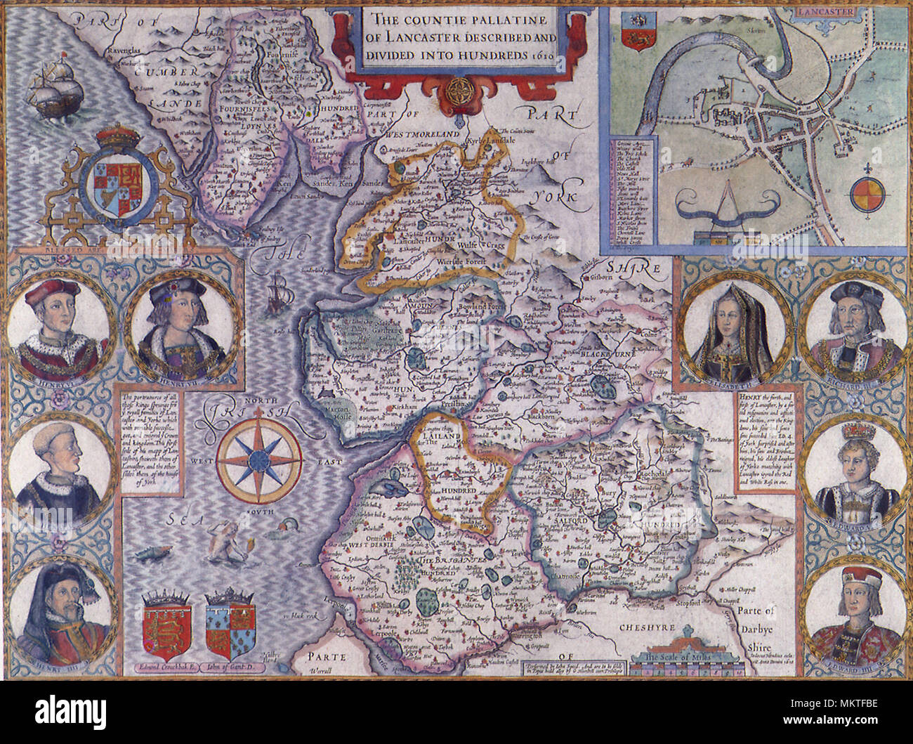 Plan de Lancashire, Angleterre 1611 Banque D'Images