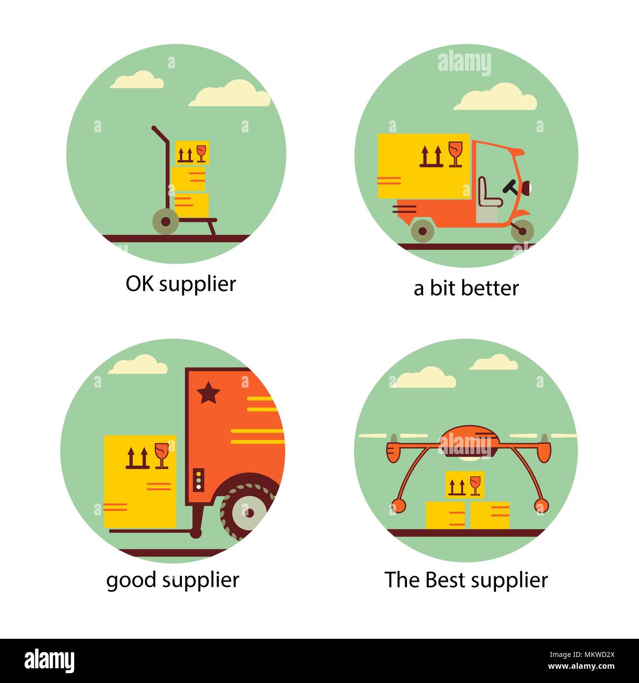 La prestation de services, supplie, Déménagement, transport et logistique signe icons set. Télévision caractères. Illustration de Vecteur