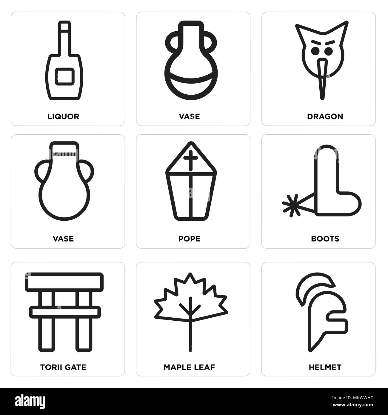 Ensemble de 9 icônes modifiable simple comme Casque, feuille d'érable, de Torii, bottes, pape, vase, Dragon, de l'alcool, peut être utilisé pour le mobile, web Illustration de Vecteur Ensemble de 9 icônes modifiable simple comme Casque, feuille d'érable, de Torii, bottes, pape, vase, Dragon, de l'alcool, peut être utilisé pour le mobile, web Illustration de Vecteur