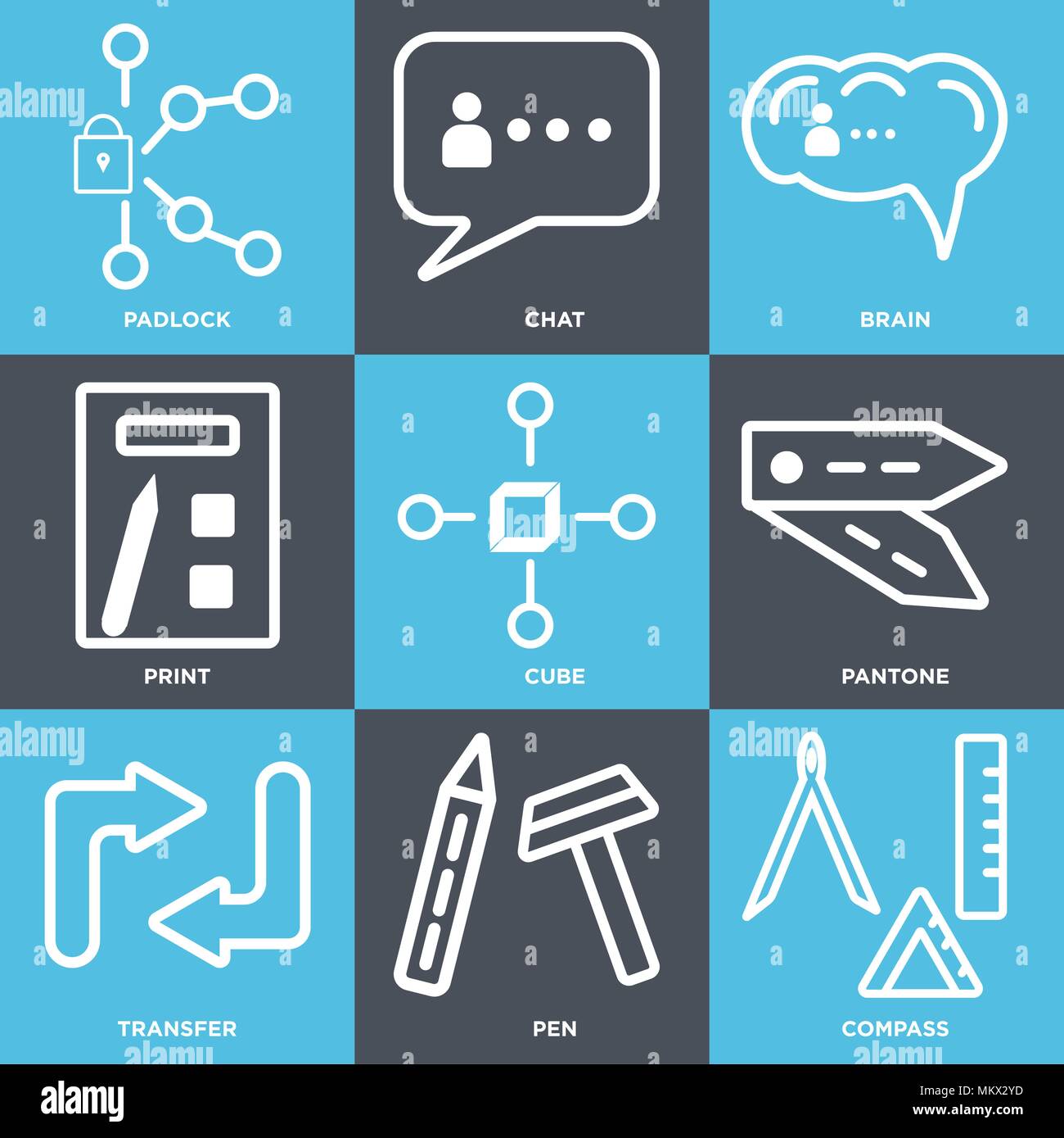 Ensemble De 9 Icones Modifiable Simple Comme Boussole Stylo Transfert Pantone Cube Imprimer Cerveau Chat Cadenas Peut Etre Utilise Pour Le Mobile Web Image Vectorielle Stock Alamy