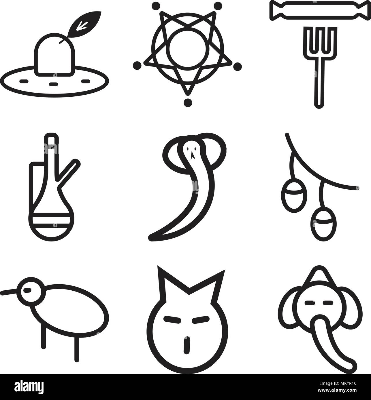 Ensemble de 9 icônes modifiable simple comme Ganesha, Cat, Kiwi, olives, Serpent, thé, saucisses, Sheriff, Hat, peut être utilisé pour le mobile, web Illustration de Vecteur