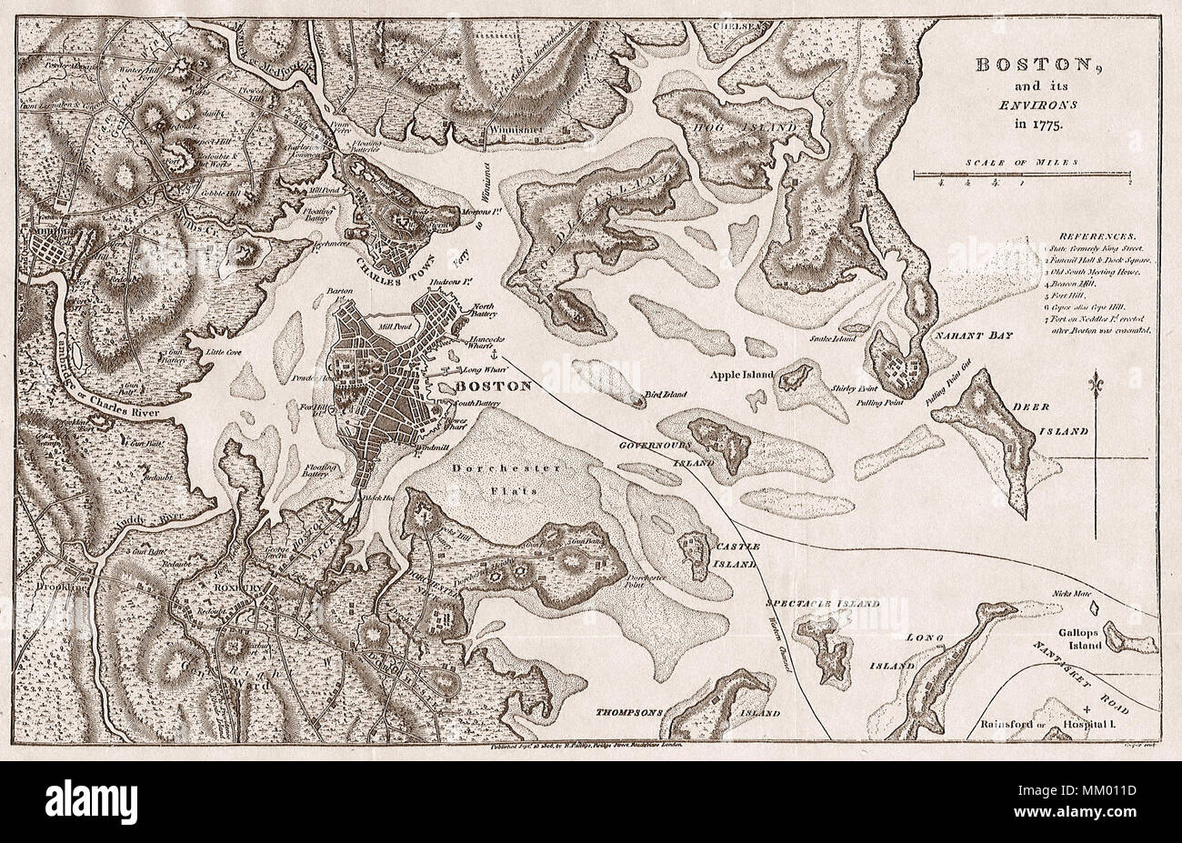 Carte de Boston et ses environs. 1775 Banque D'Images