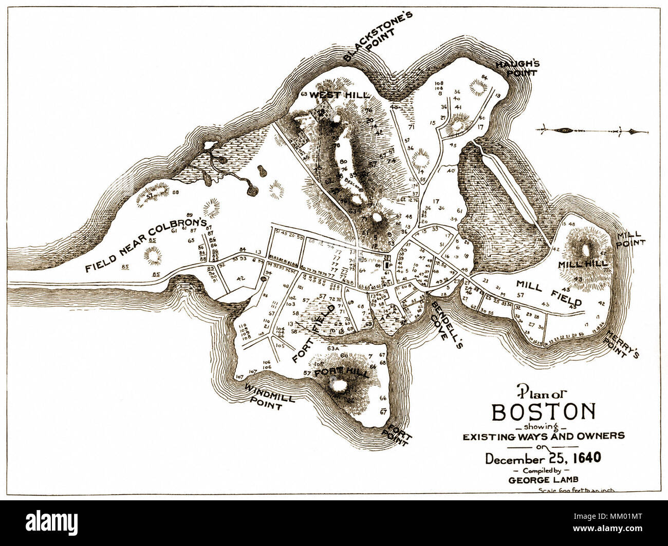 Plan de Boston par Geo. L'agneau. 1640 Banque D'Images