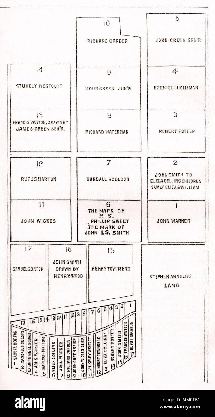 Carte de la Division des terres fermes. Coweset Warwick. 1670 Banque D'Images