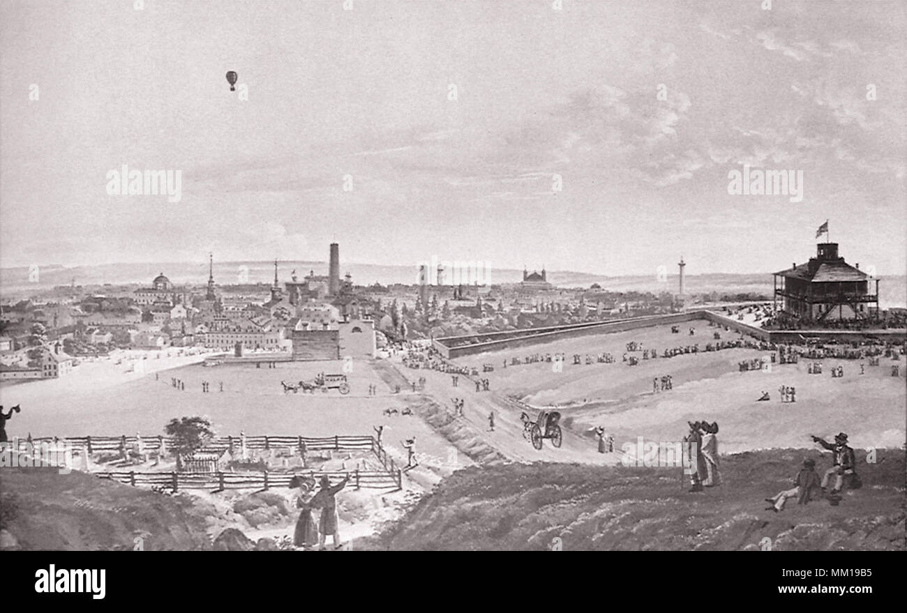 L'Ascension en montgolfière dans Fairmount Park. Baltimore. 1834 Banque D'Images
