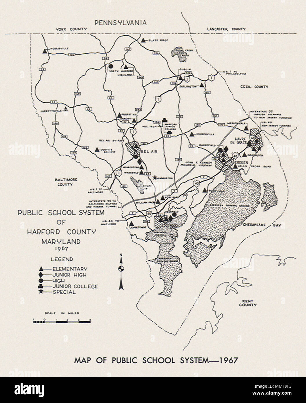 Plan de 1967 écoles publiques. Le Comté de Harford. 1967 Banque D'Images