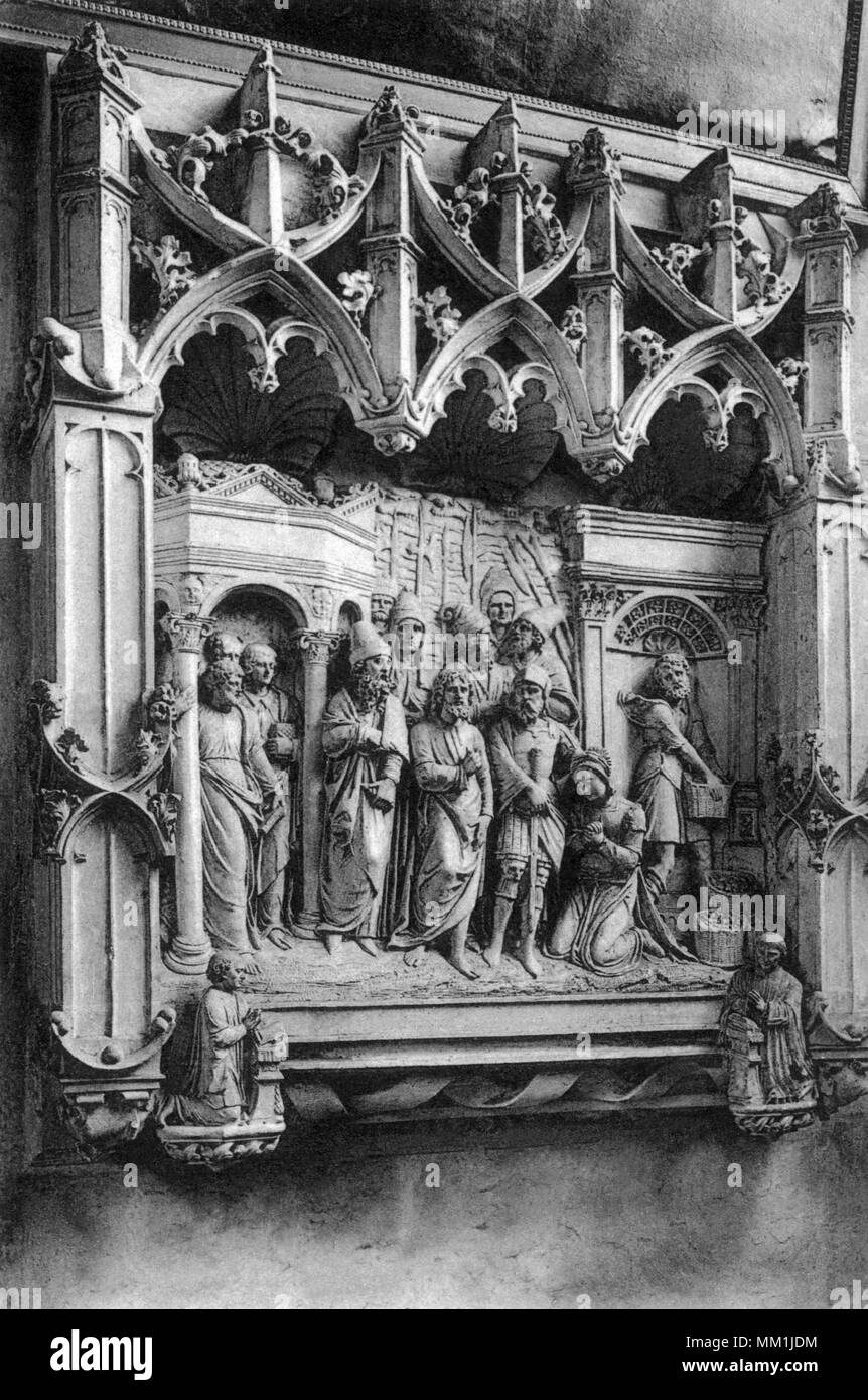 Bas-relief sur l'église de Saint Wulfran. Abbeville. 1910 Banque D'Images