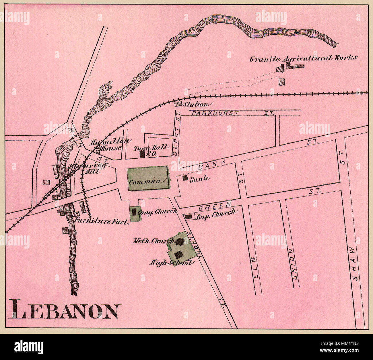 Plan de ville de Liban. 1877 Banque D'Images