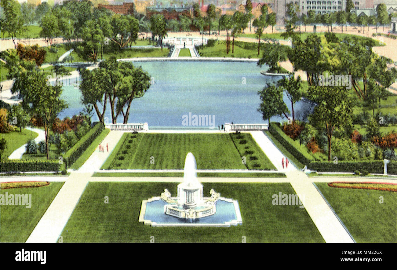 Jardin des Beaux Arts et du lac. Cleveland. 1940 Banque D'Images