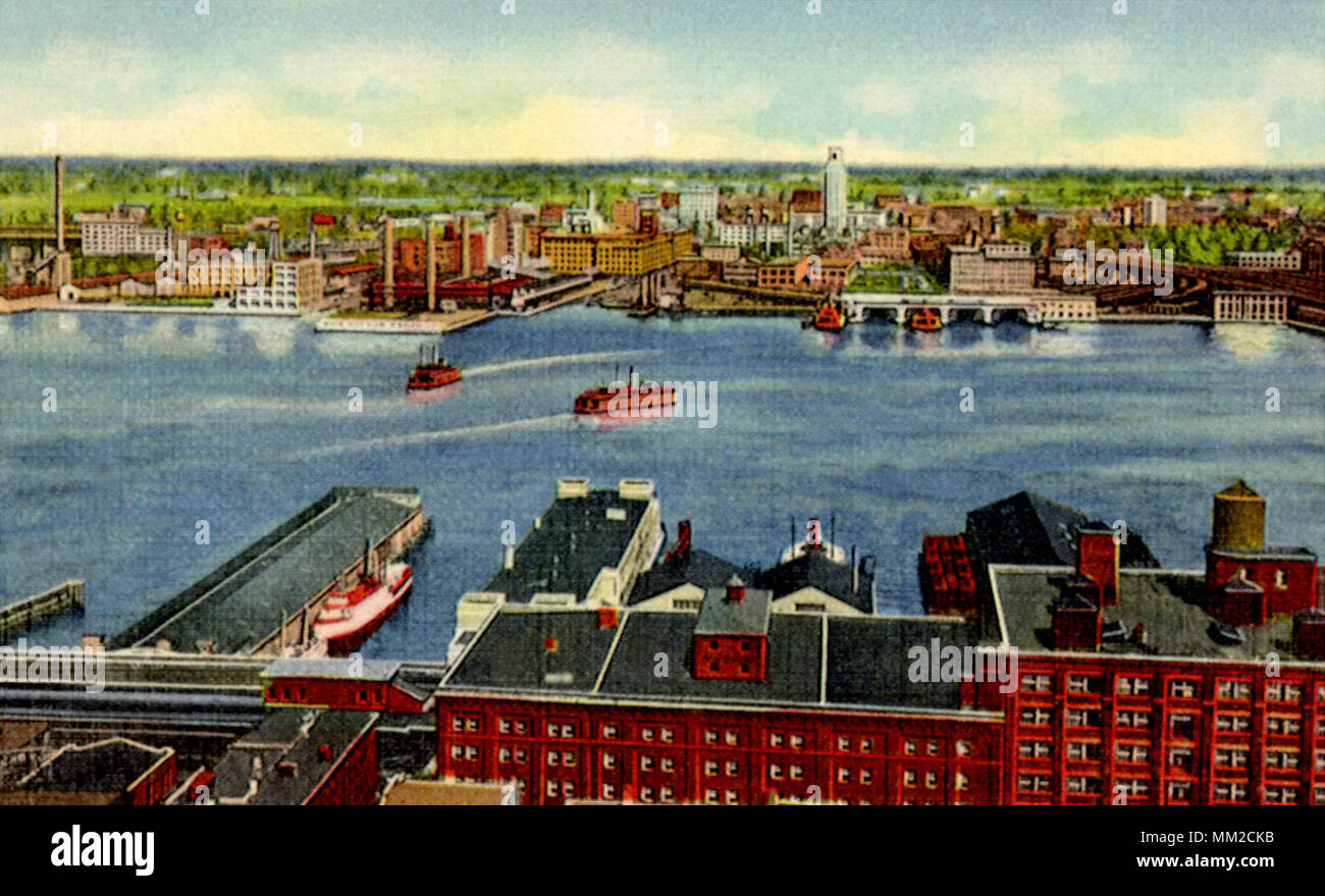 Avant la rivière et la ville de Philadelphie. Camden. 1940 Banque D'Images