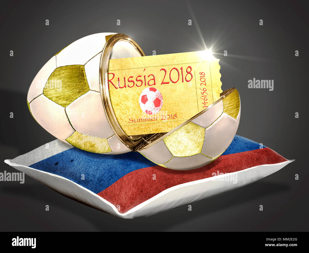 Oeufs d'or que le football avec ticket pour le jeu Banque D'Images