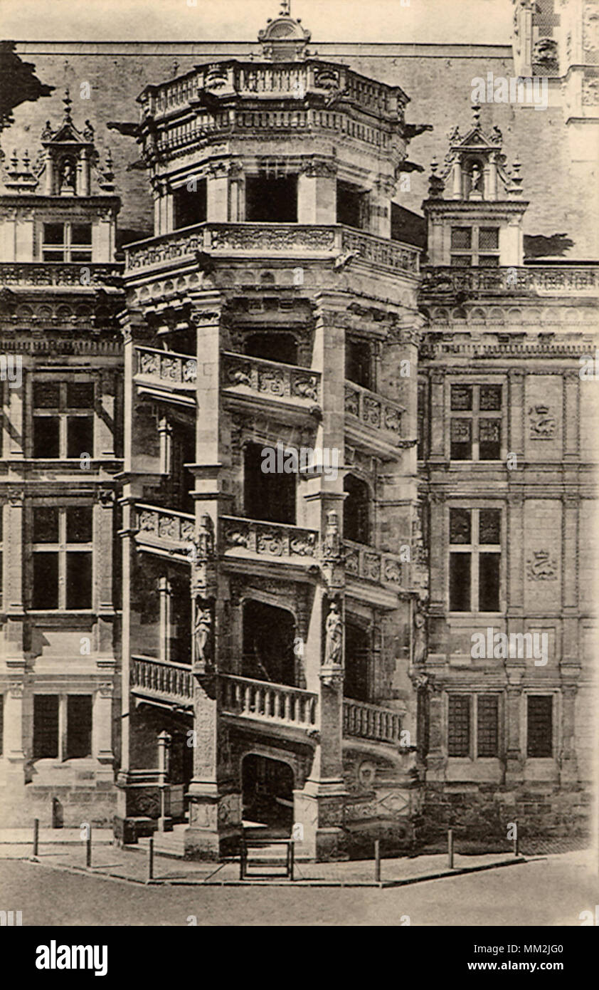 Grand escalier de château. Blois. 1910 Banque D'Images
