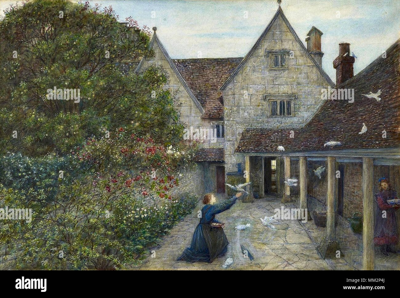 Stillman John William Waterhouse - Nourrir les colombes à Kelmscott Manor Oxfordshire Banque D'Images