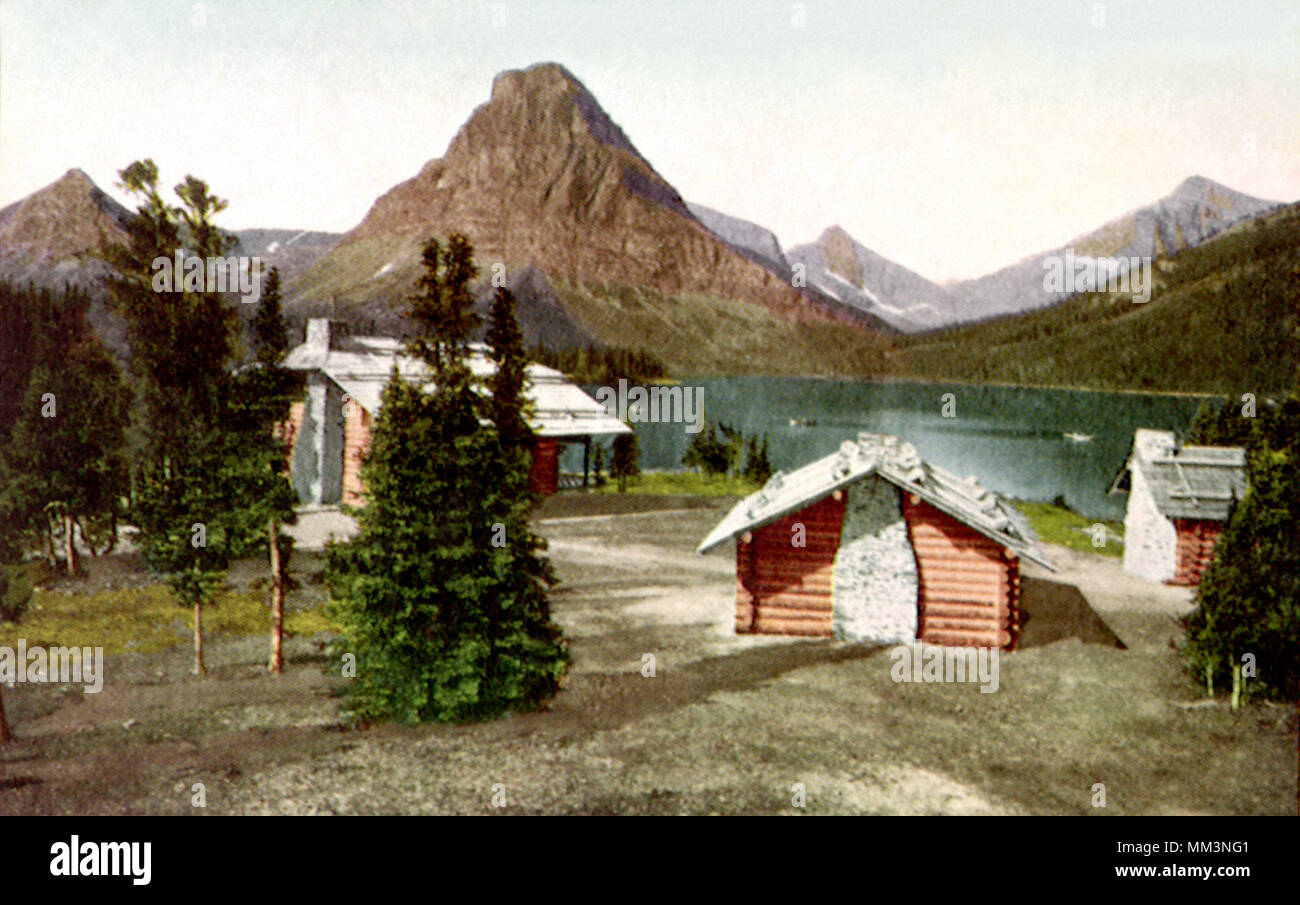 Camp et lac. Le parc national des Glaciers. 1910 Banque D'Images